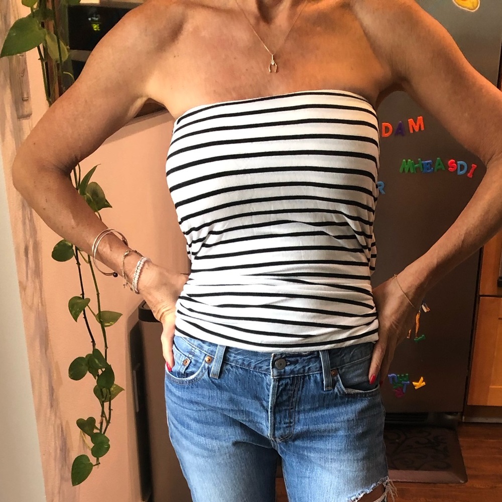 Black and white striped tube top